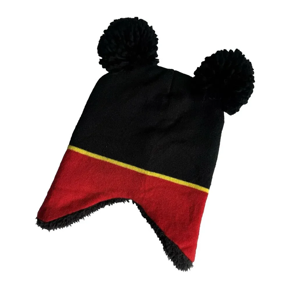 Toddler Disney Mickey Mouse Winter Beanie Hat Knit Pom Pom Ears Flaps Sz 2T-5T